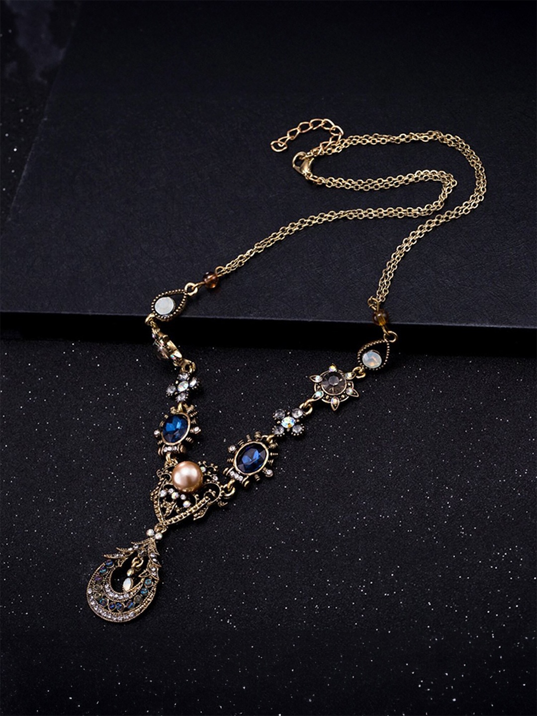 

Yellow Chimes Indian Fusion Statement Necklace, Gold