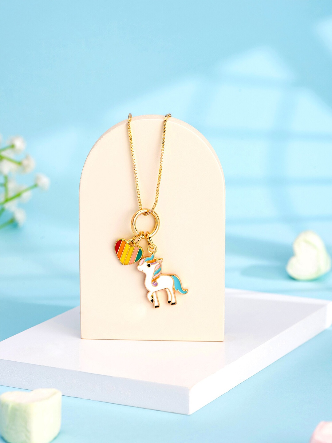 

Yellow Chimes Unicorn & Heart Charm Pendant With Chain, Multi