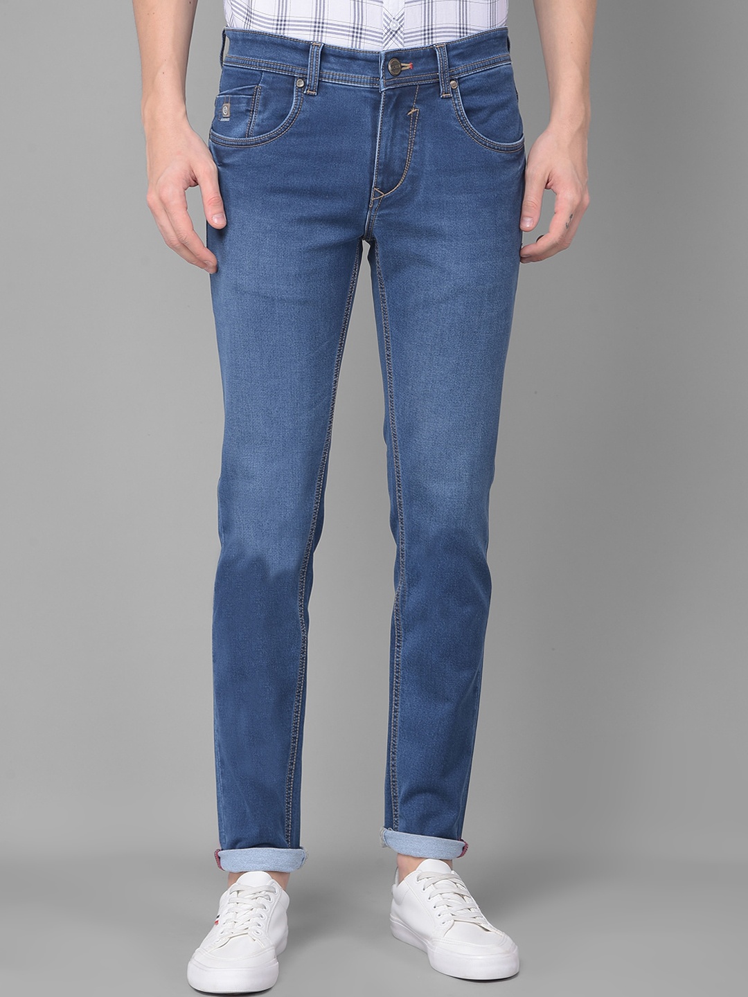 

American Archer Men Blue Smart Skinny Fit Low-Rise Light Fade Printed Stretchable Jeans
