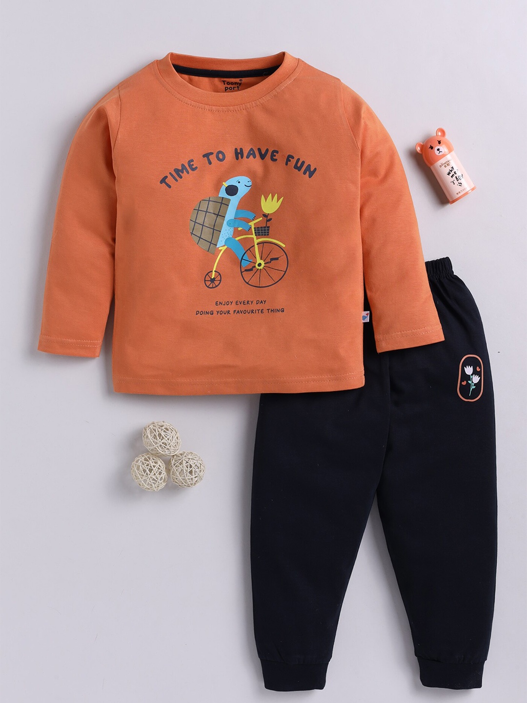 

Toonyport Kids Printed Pure Cotton T-shirt with Trouser, Orange