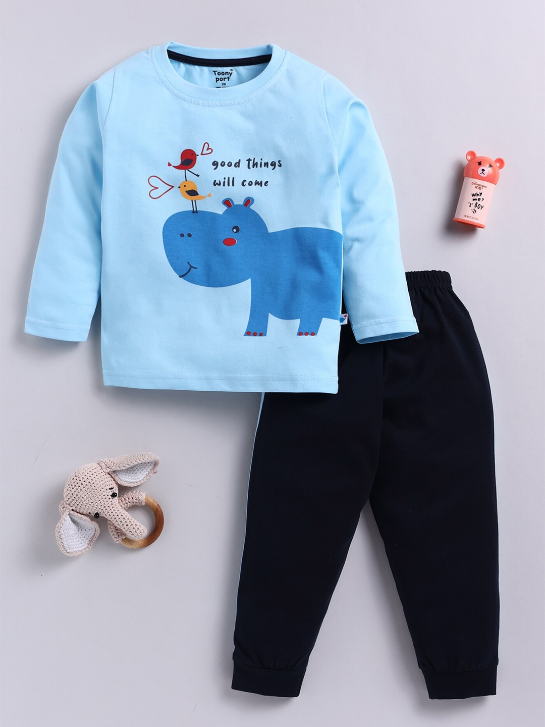 

Toonyport Kids Printed Pure Cotton T Shirt With Trousers, Blue