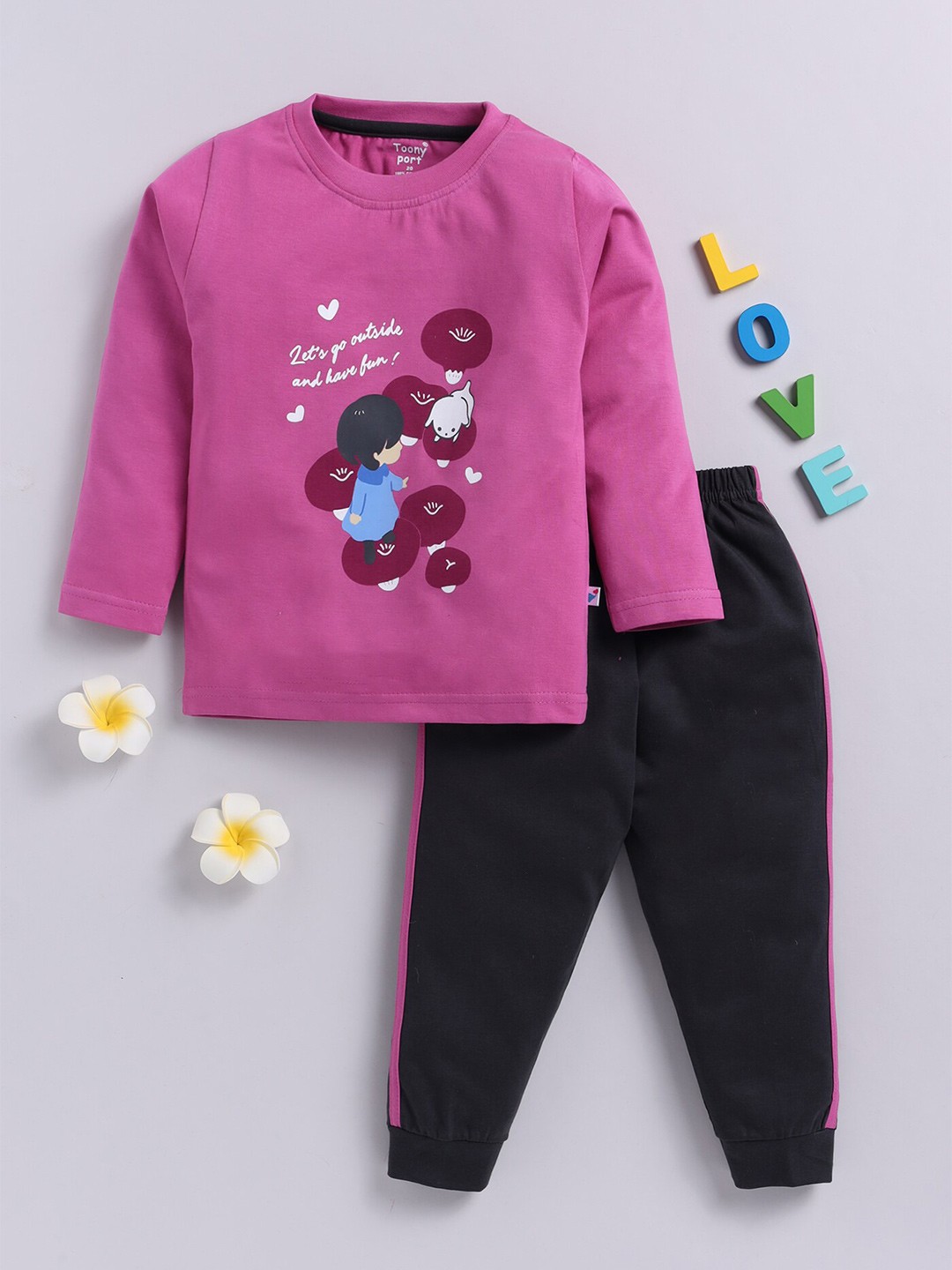 

Toonyport Kids Printed Pure Cotton T-Shirt With Trousers, Purple