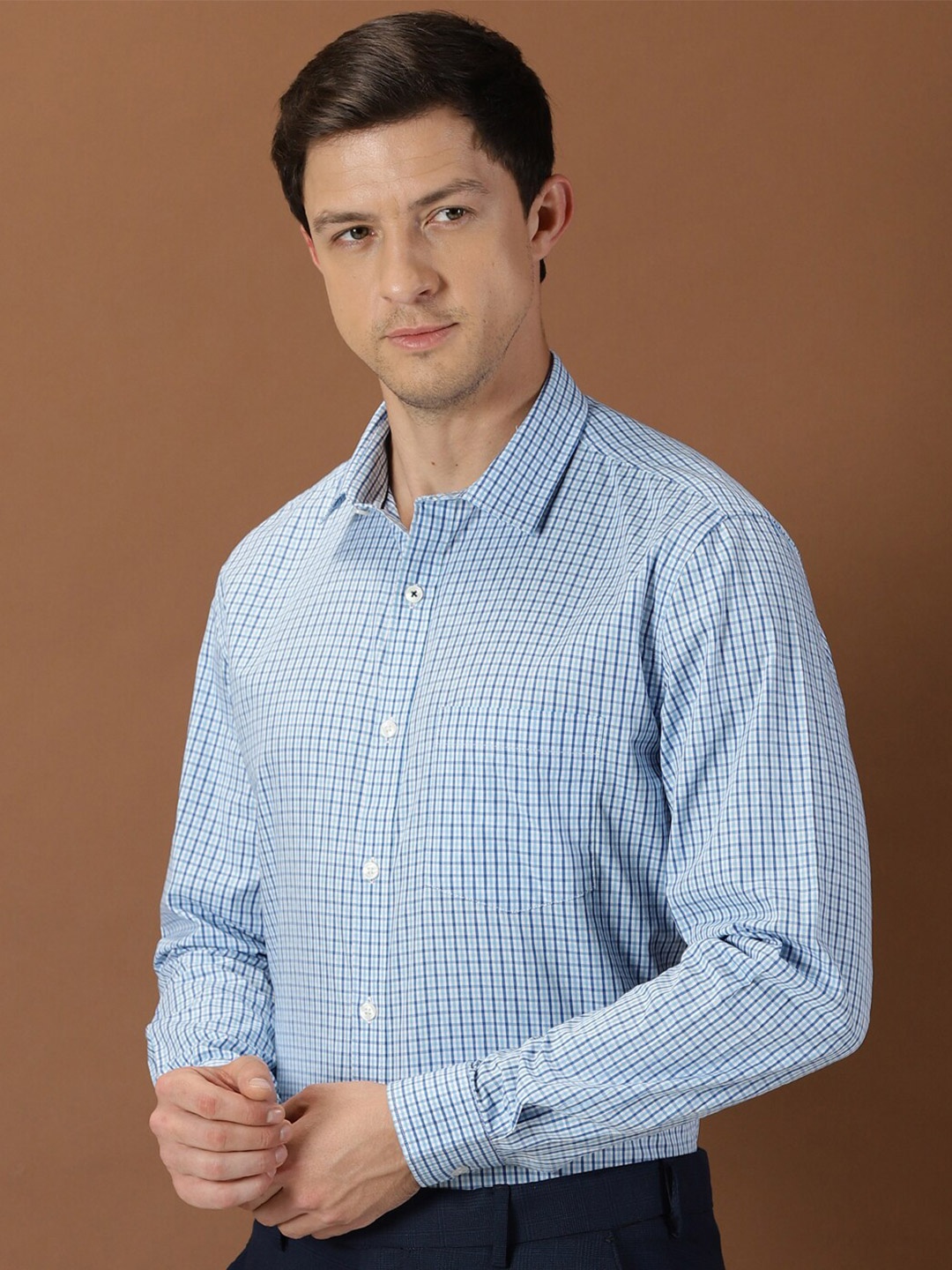 

INVICTUS Men Blue Original Micro Checks Opaque Checked Formal Shirt