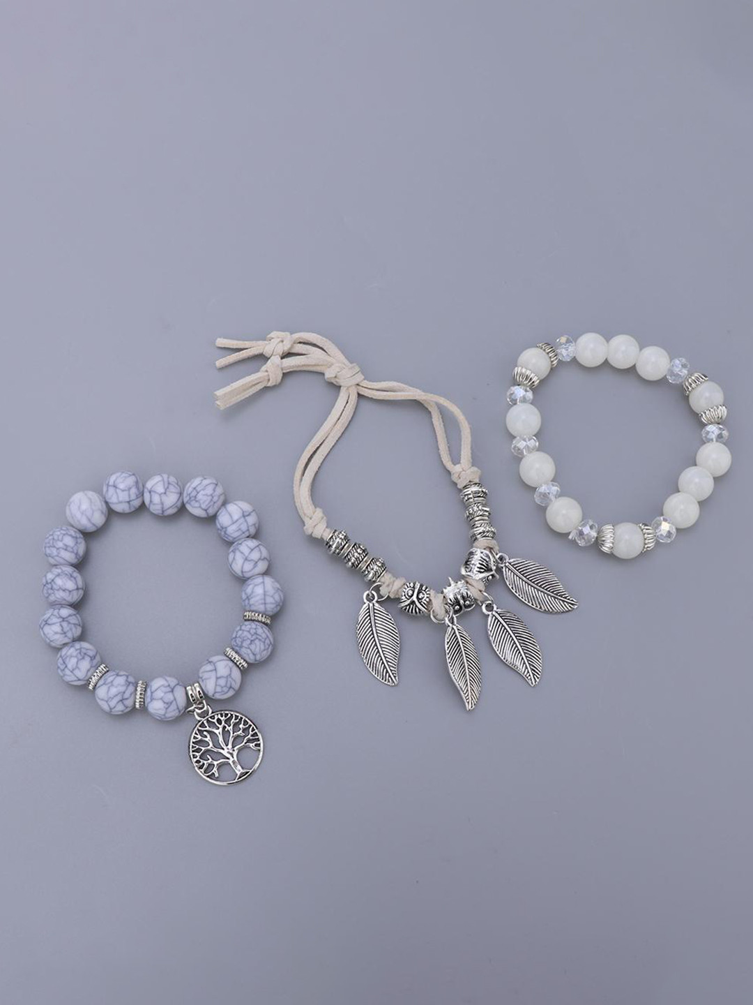 

Lyla Set Of 3 Beaded Charm Bracelet, Silver