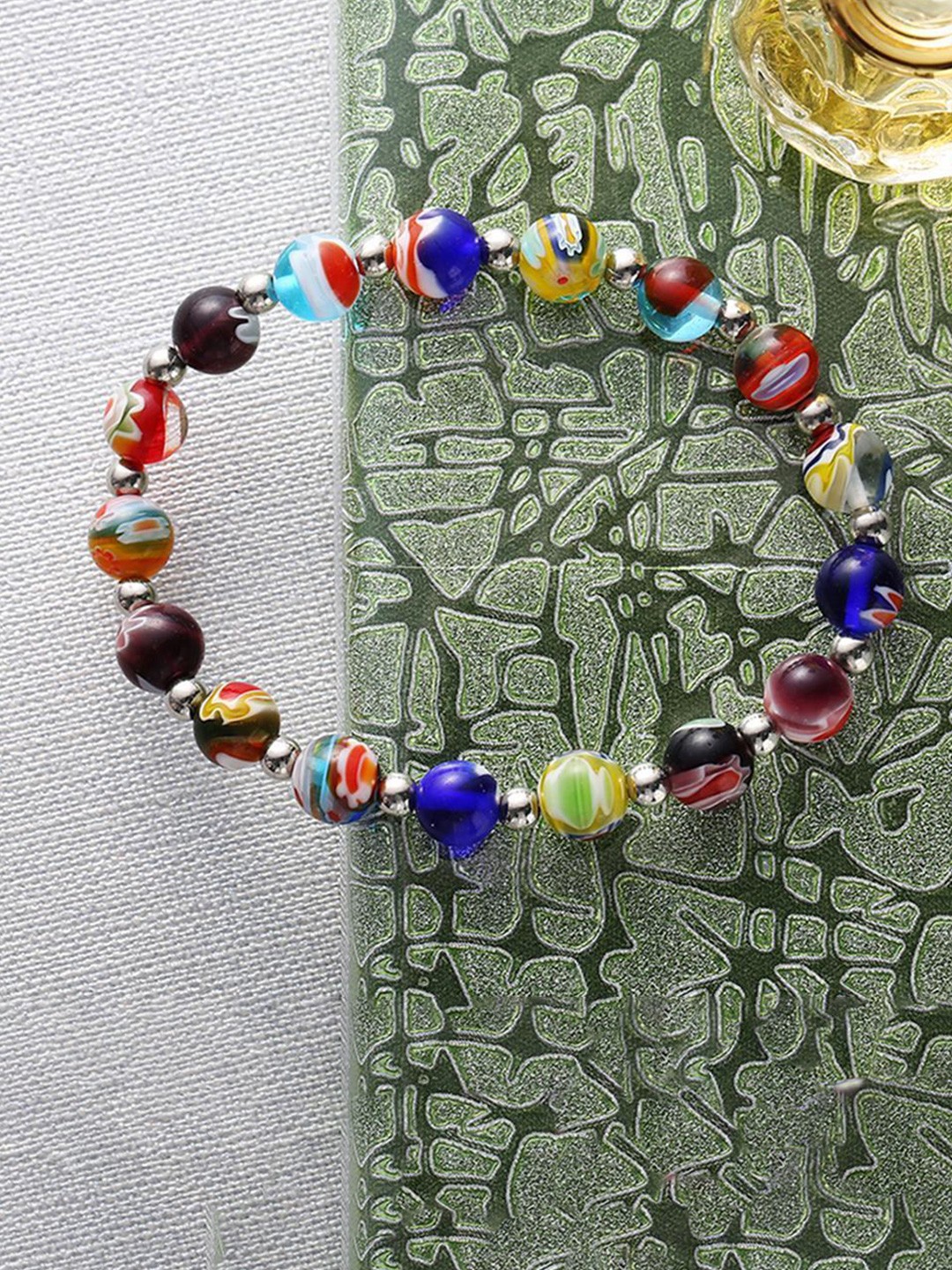 

Lyla Women Glaze Beads Colorful Elasticated Bracelet, Silver