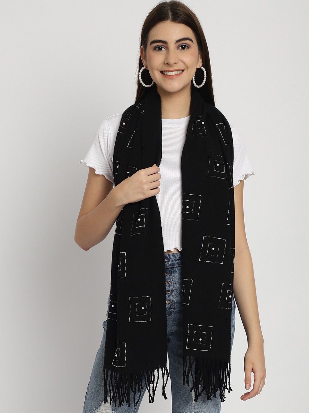 

LOOM LEGACY Woven Design Stole, Black