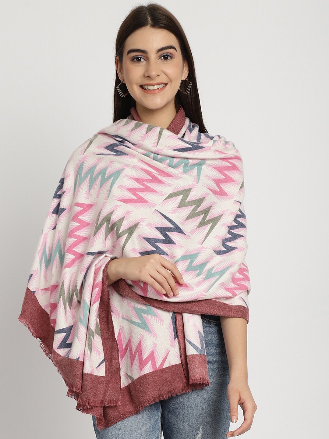 

LOOM LEGACY Geometric Printed Acrylic Stole, Maroon