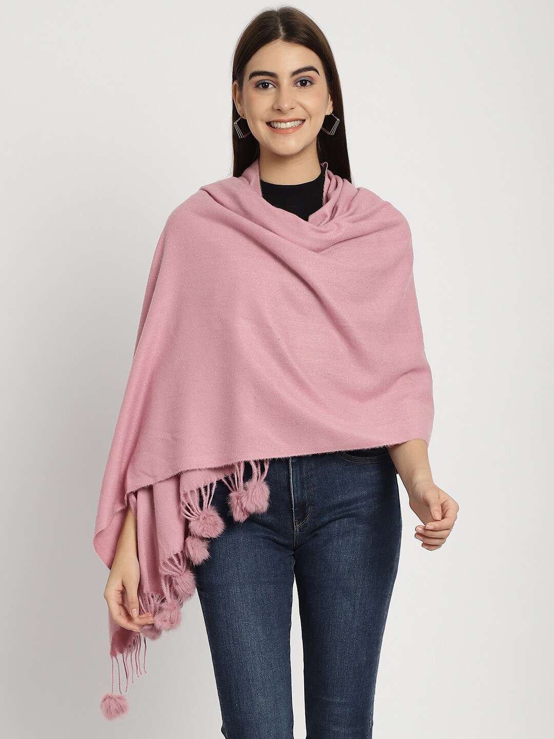 

LOOM LEGACY Fringed Embellished Detail Acrylic Woollen Stole, Mauve