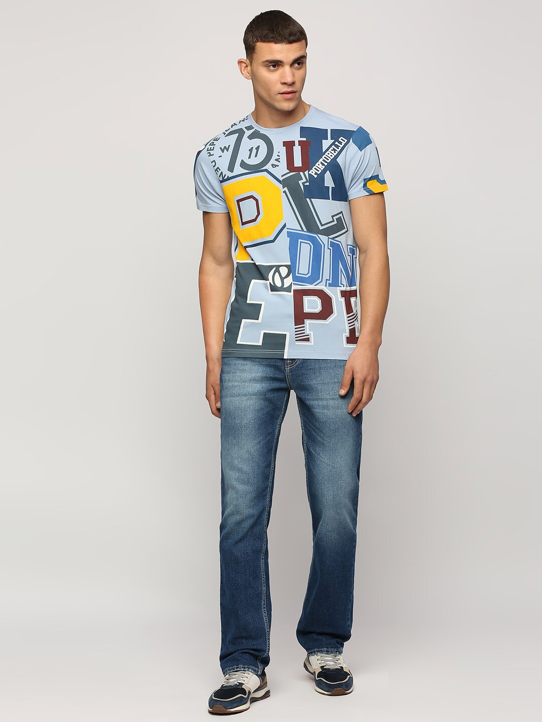

Pepe Jeans Men Blue Typography Printed Pure Cotton Pockets Slim Fit T-shirt