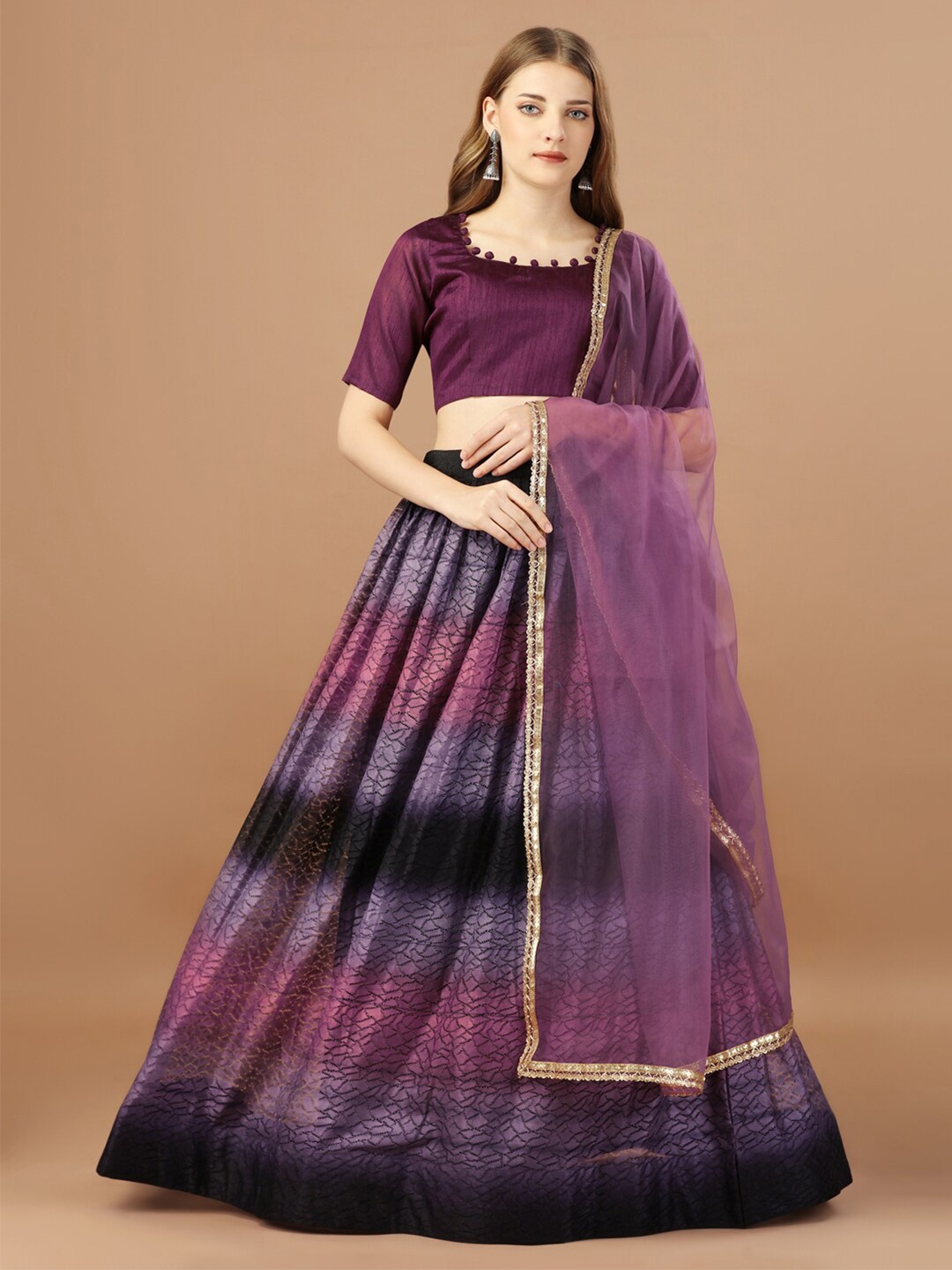 

Amrutam Fab Printed Semi-Stitched Lehenga & Unstitched Blouse With Dupatta, Purple