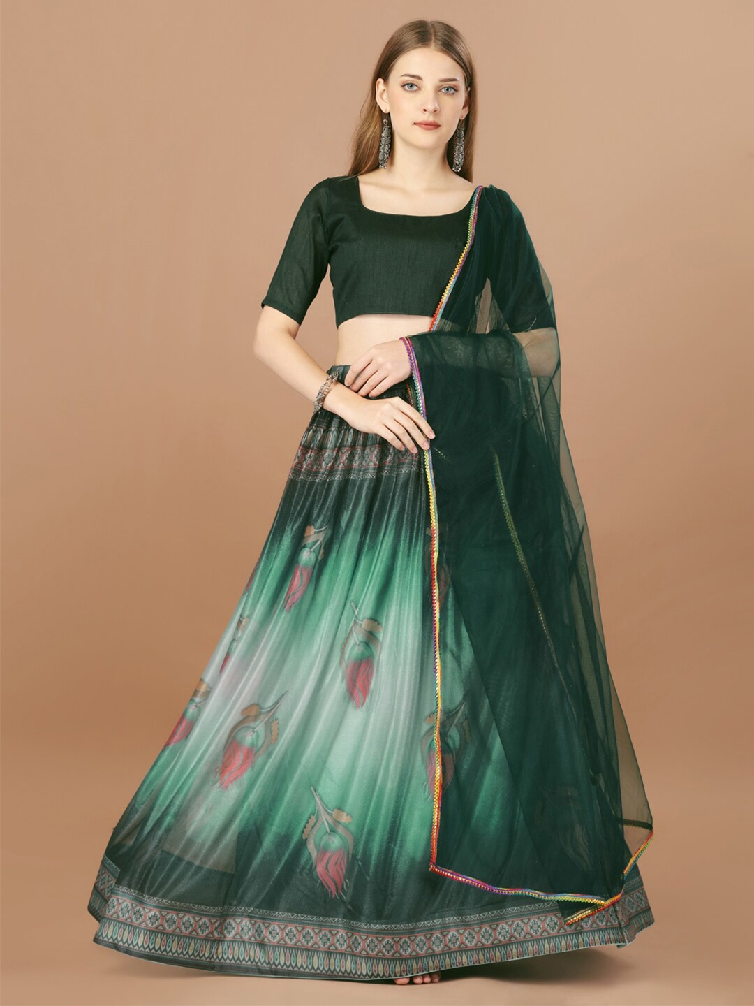 

Amrutam Fab Square Neck Semi-Stitched Lehenga & Unstitched Blouse With Dupatta, Green