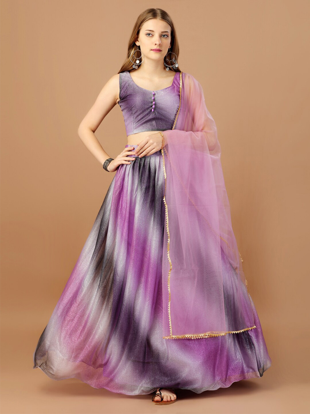 

Amrutam Fab Printed Semi-Stitched Lehenga & Unstitched Blouse With Dupatta, Purple