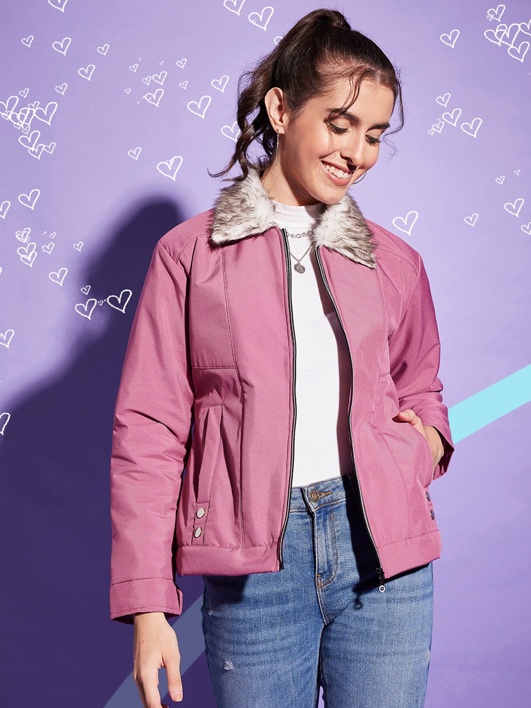 

BUY NEW TREND Women Pink Checked Lightweight Crop Outdoor Tailored Jacket