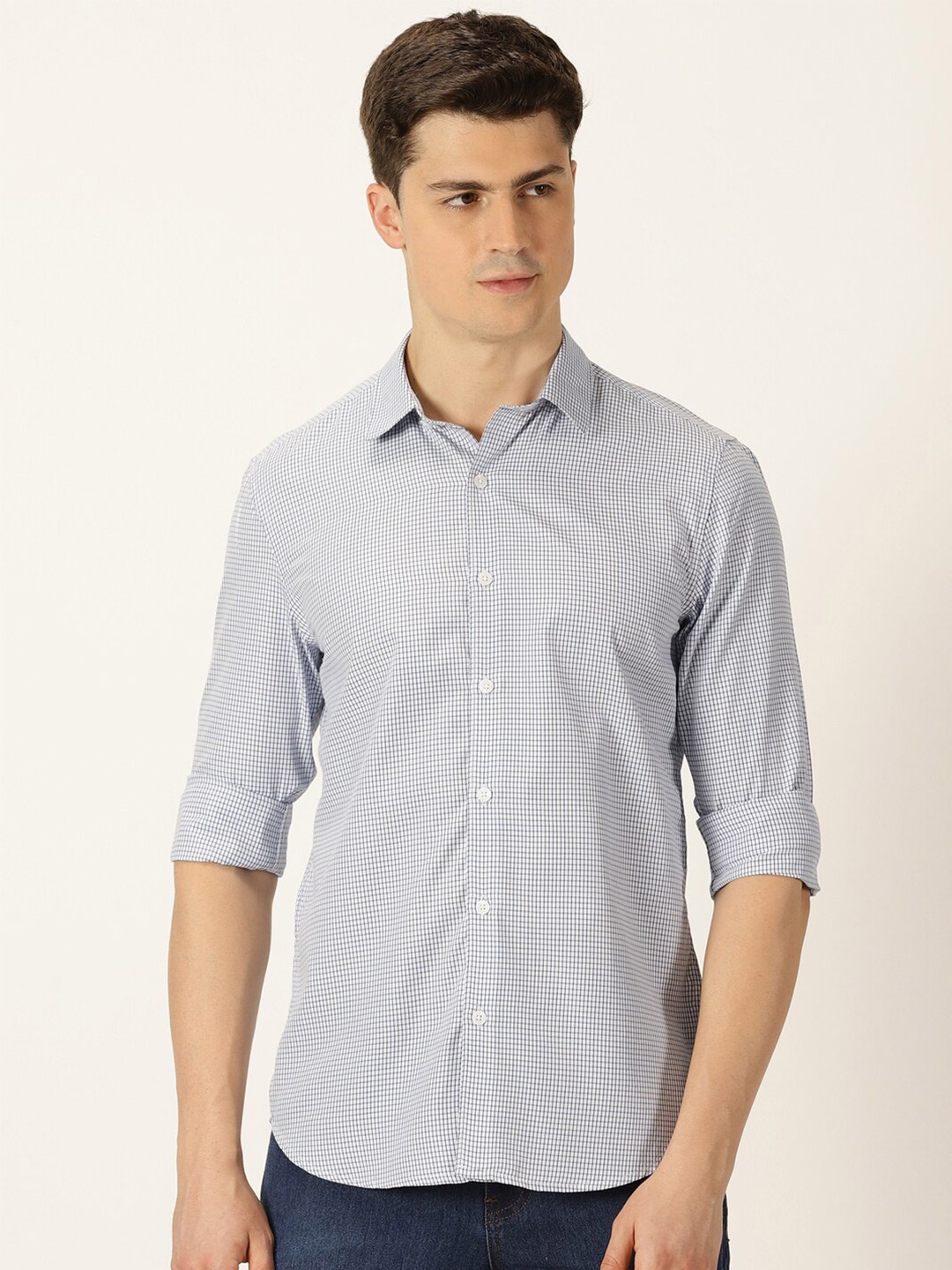 

encore by INVICTUS Men Blue Classic Slim Fit Opaque Striped Casual Shirt