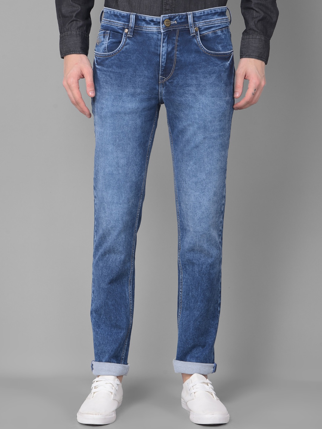 

Canary London Men Blue Smart Slim Fit Low-Rise Heavy Fade Printed Stretchable Jeans