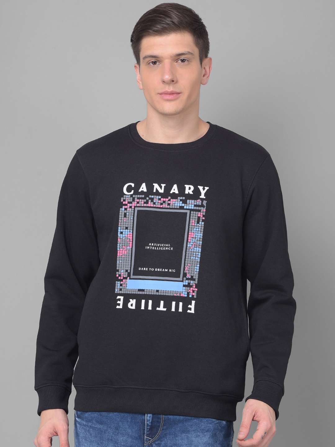 

Canary London Typography Printed Round Neck Pullover, Black