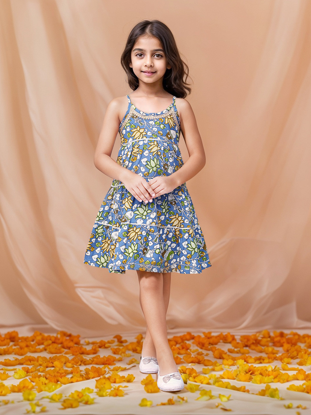 

Toonyport Blue Floral Print A-Line Dress