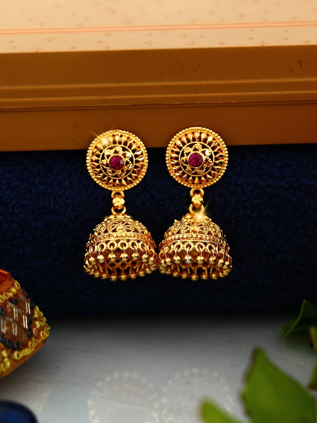 

Vighnaharta Gold-Toned Floral Jhumkas Earrings