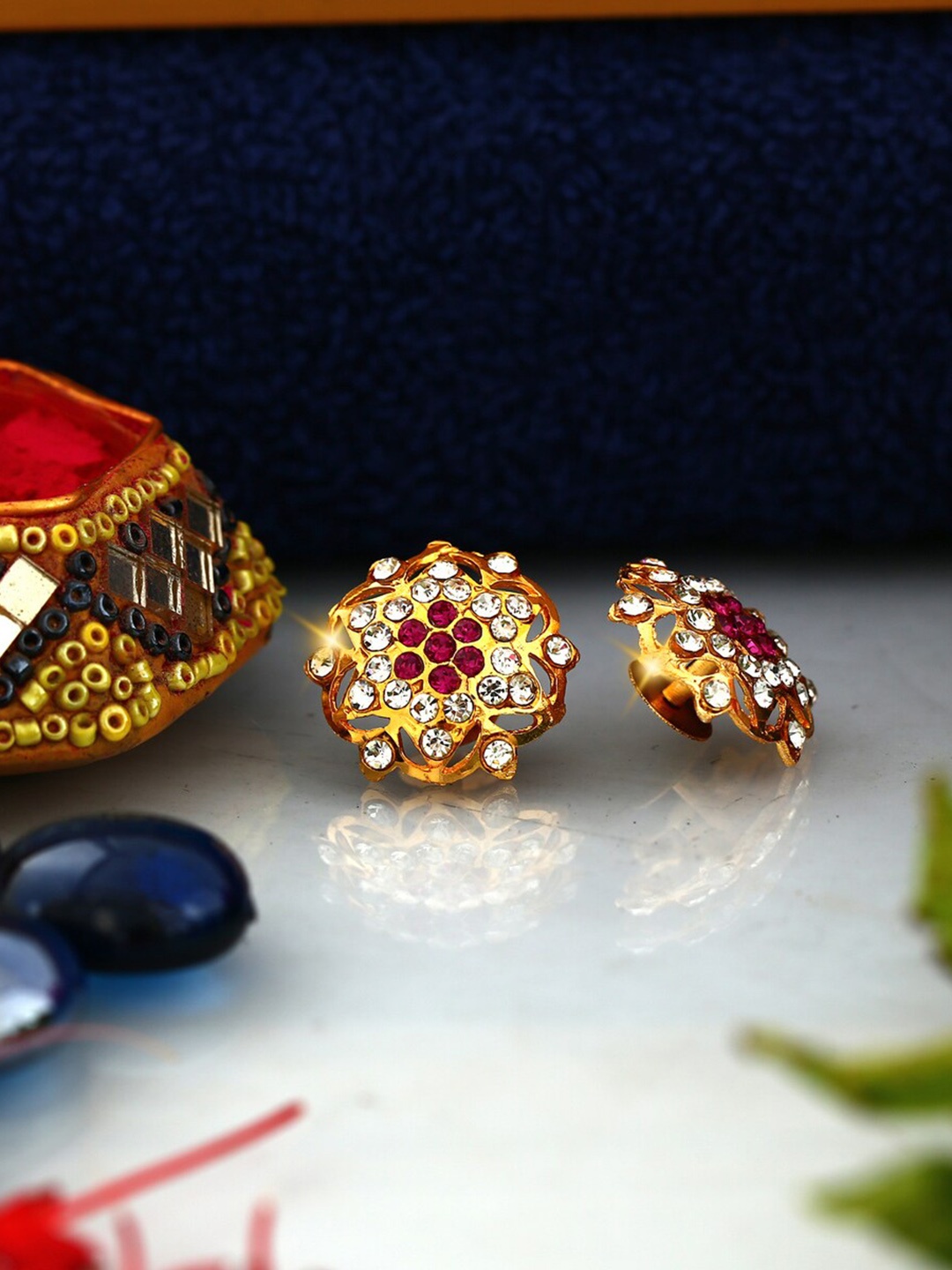

Vighnaharta Gold-Toned Floral Drop Earrings