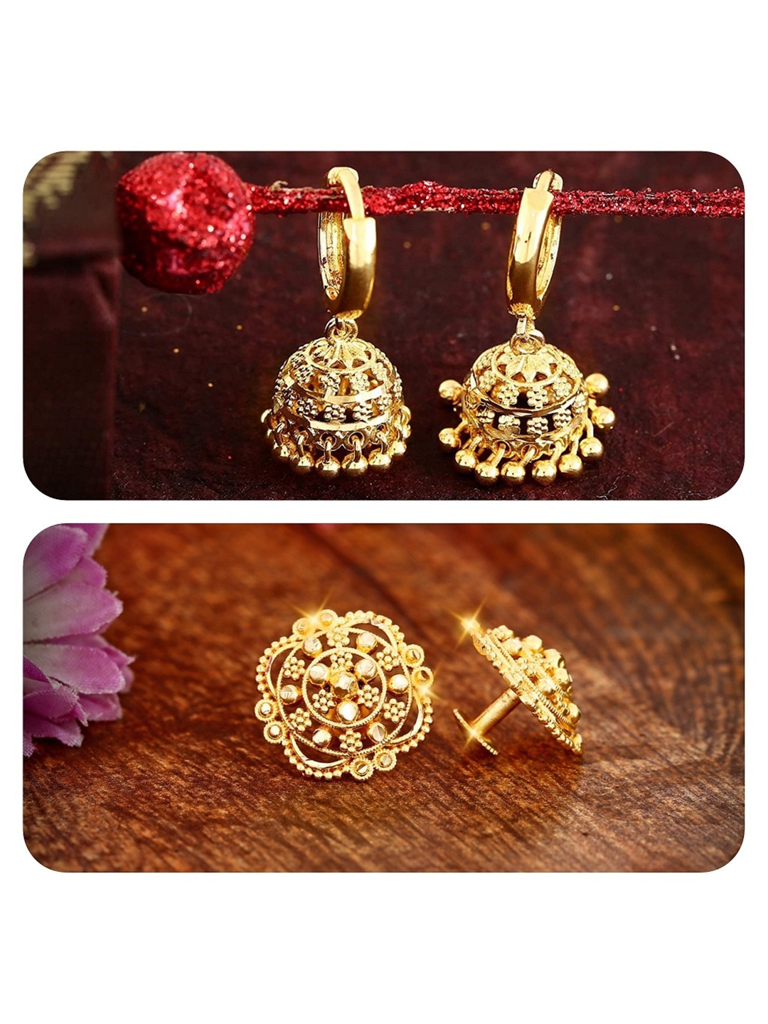 

Vighnaharta Gold-Toned Floral Drop Earrings