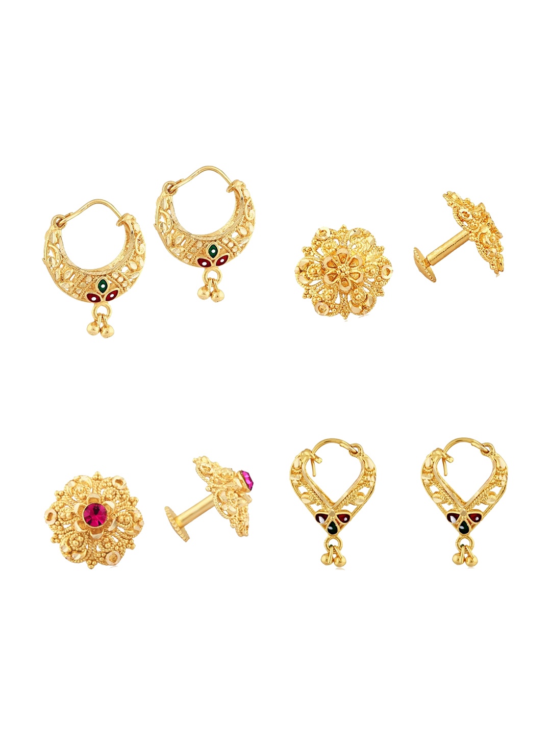 

Vighnaharta Gold-Toned Floral Hoop Earrings