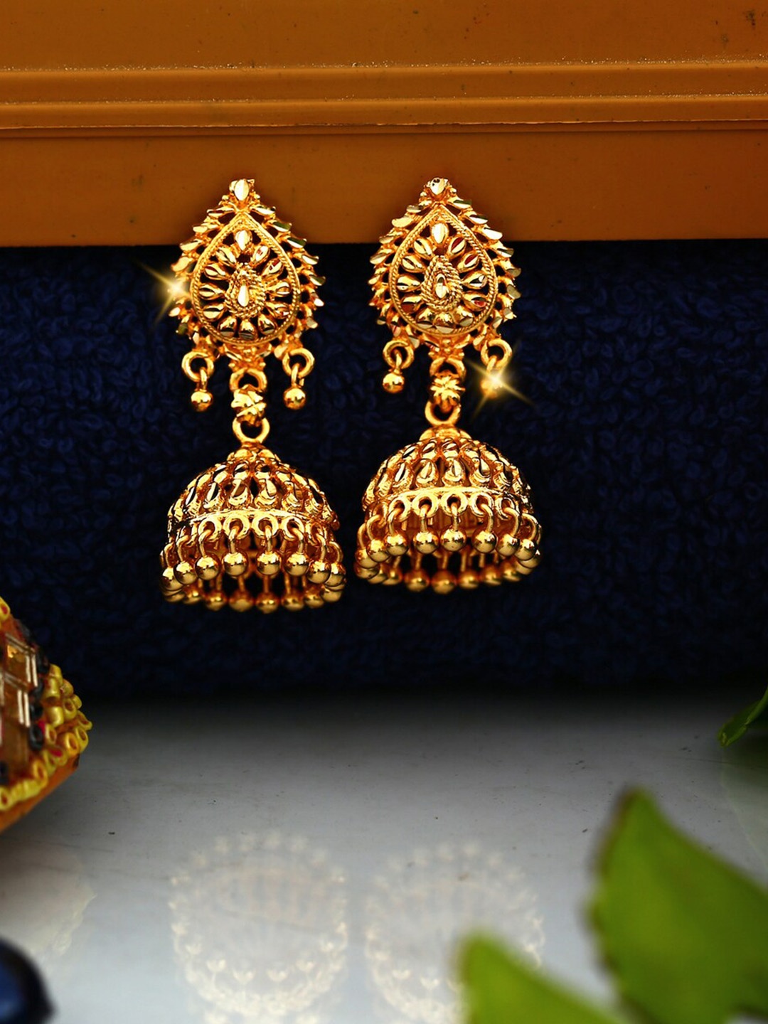 

Vighnaharta Gold-Toned Floral Drop Earrings