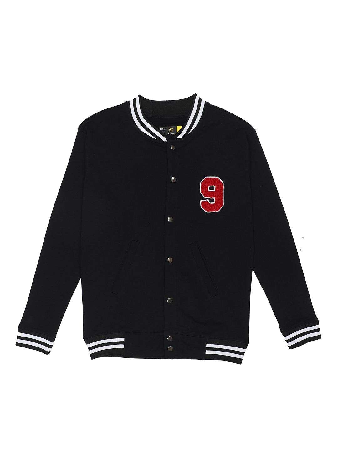 

F&S Boys Black Striped Varsity Jacket with Patchwork