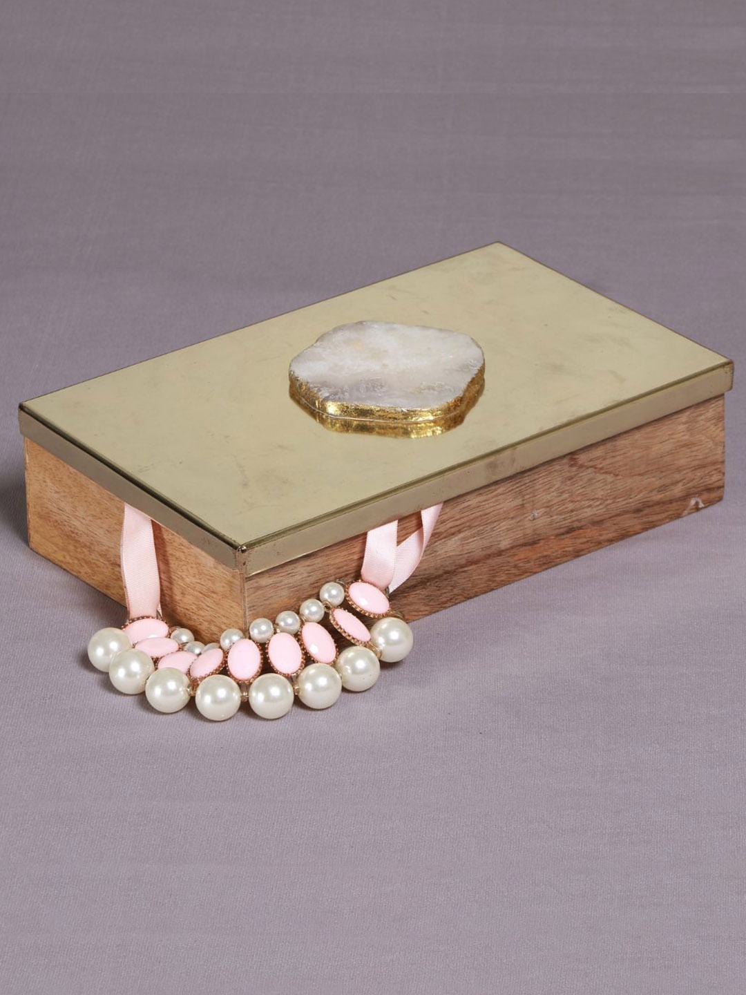 

Manor House Gold Toned Wooden Decorative Box With Agate Top