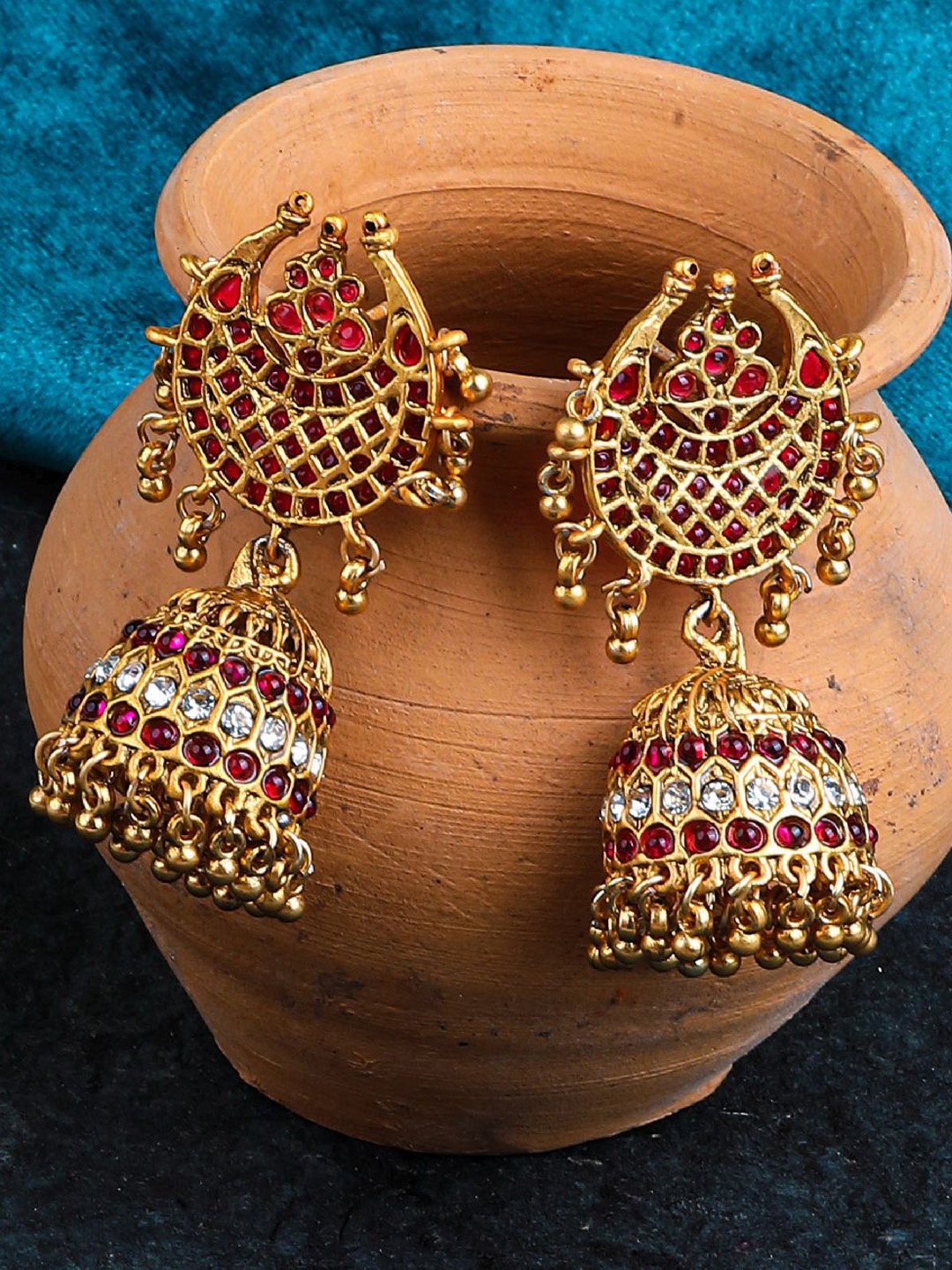 

GRIIHAM Red Contemporary Jhumkas Earrings