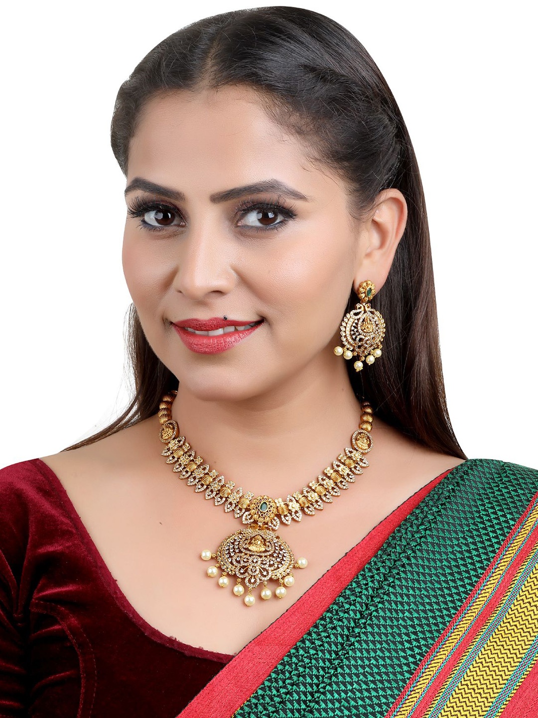 

GRIIHAM Gold-Plated Cubic Zirconia-Studded & Beaded Jewellery Set