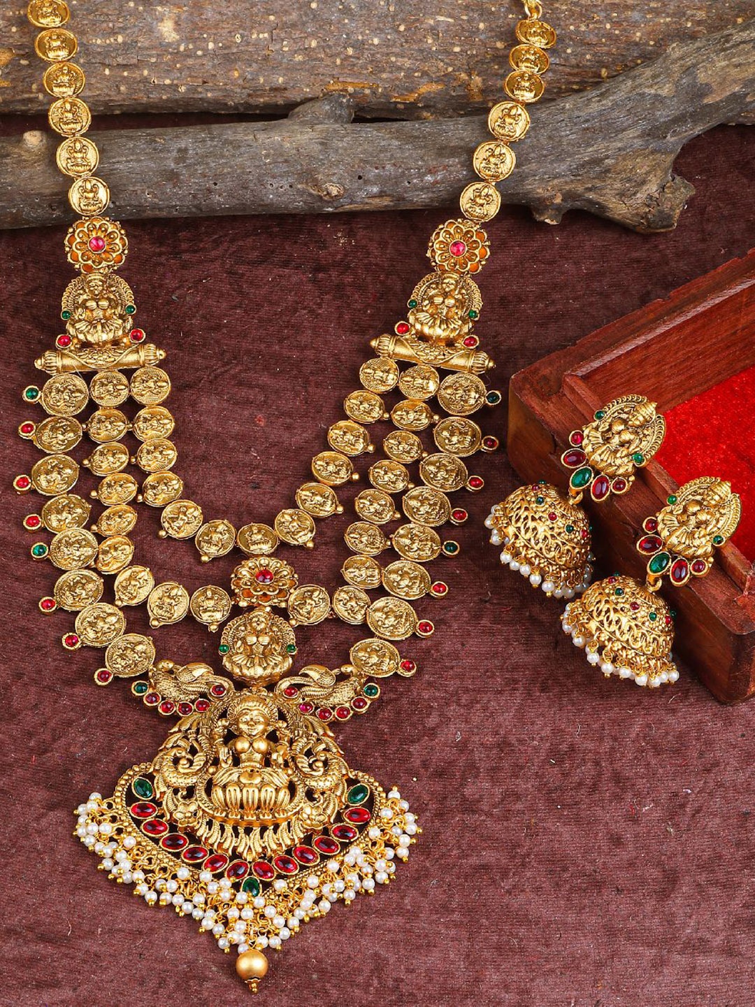 

GRIIHAM Gold-Plated Cubic Zirconia-Studded & Beaded Jewellery Set