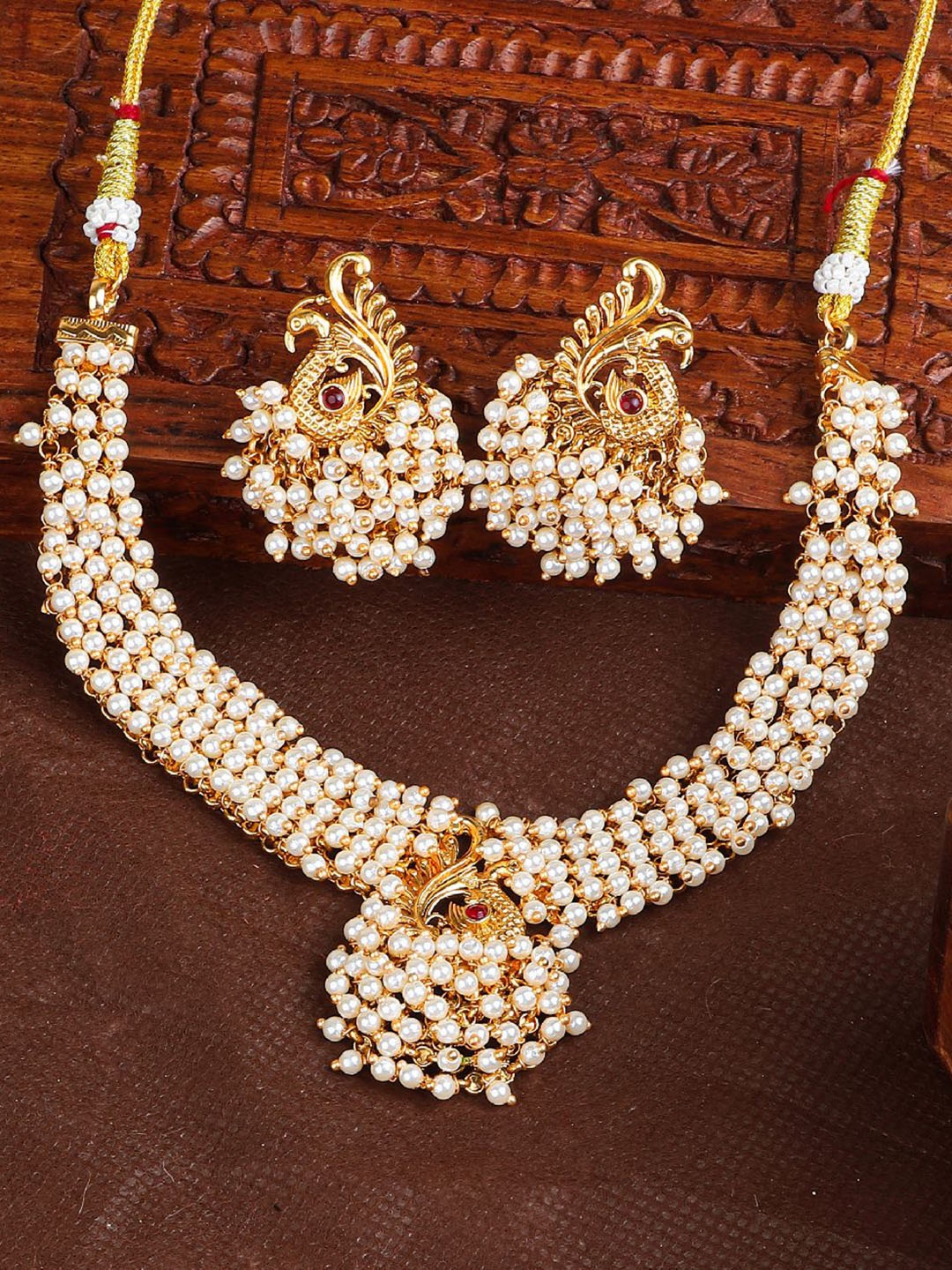 

GRIIHAM Gold-Plated CZ Studded & Beaded Jewellery Set