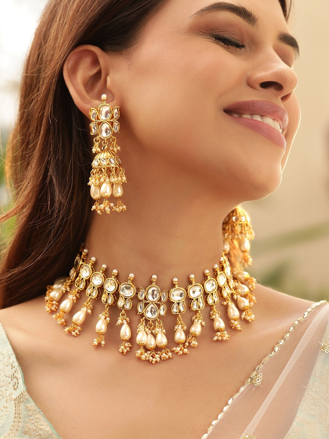

Rubans 22K Gold-Plated Kundan Studded Jewellery Set