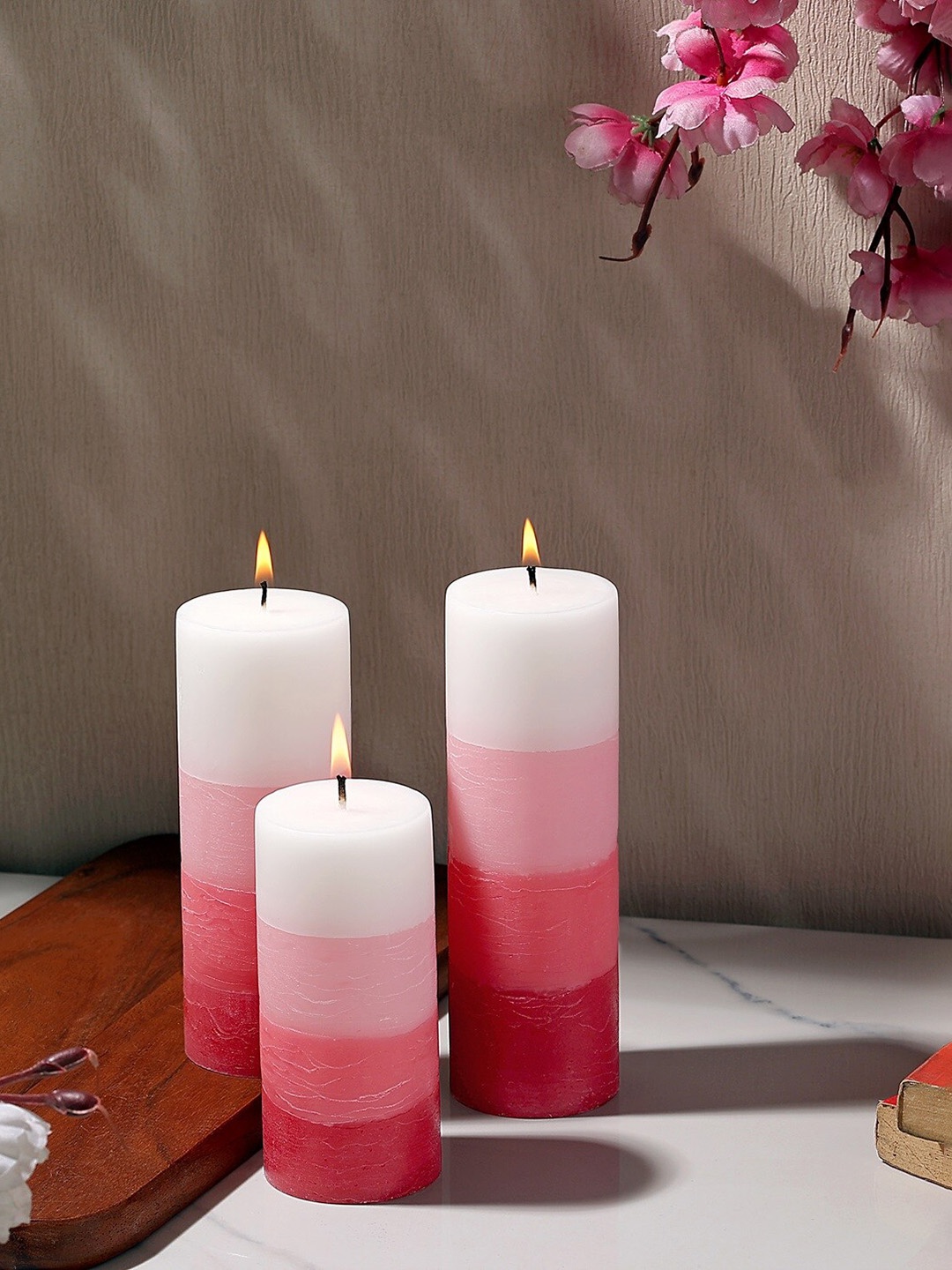 

Parkash Candles Red & Pink 3 Pieces Fragrance Pillar Candles