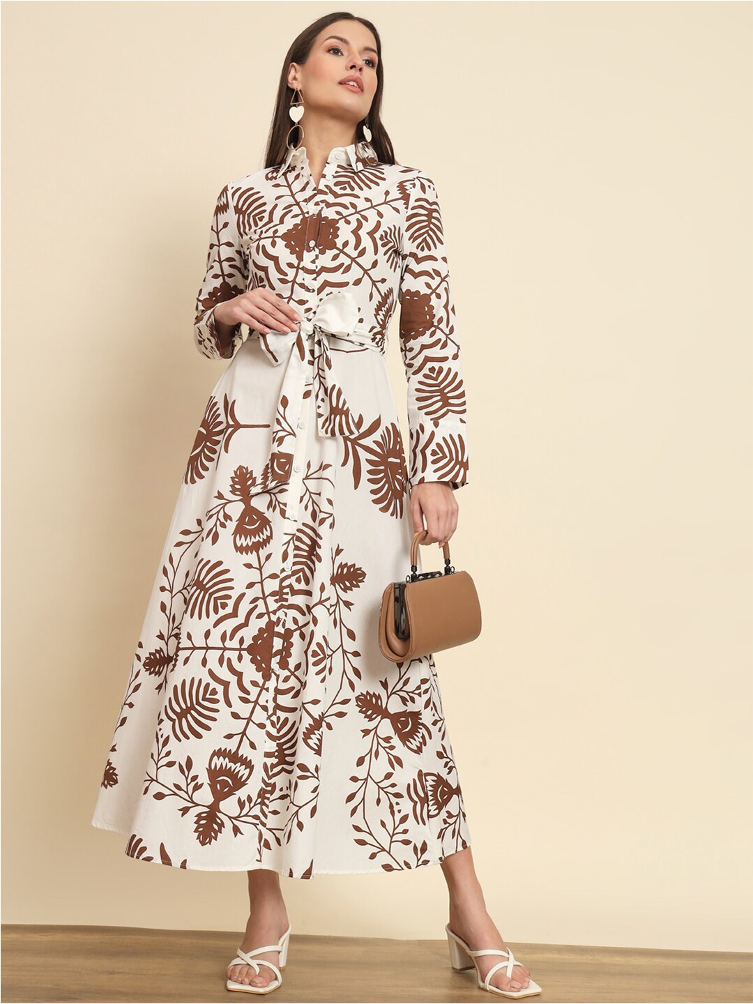 

HERE&NOW Off White Floral Print Shirt Maxi Dress