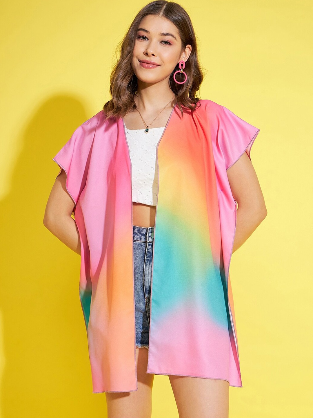 

StyleStone Printed Longline Shrug, Pink