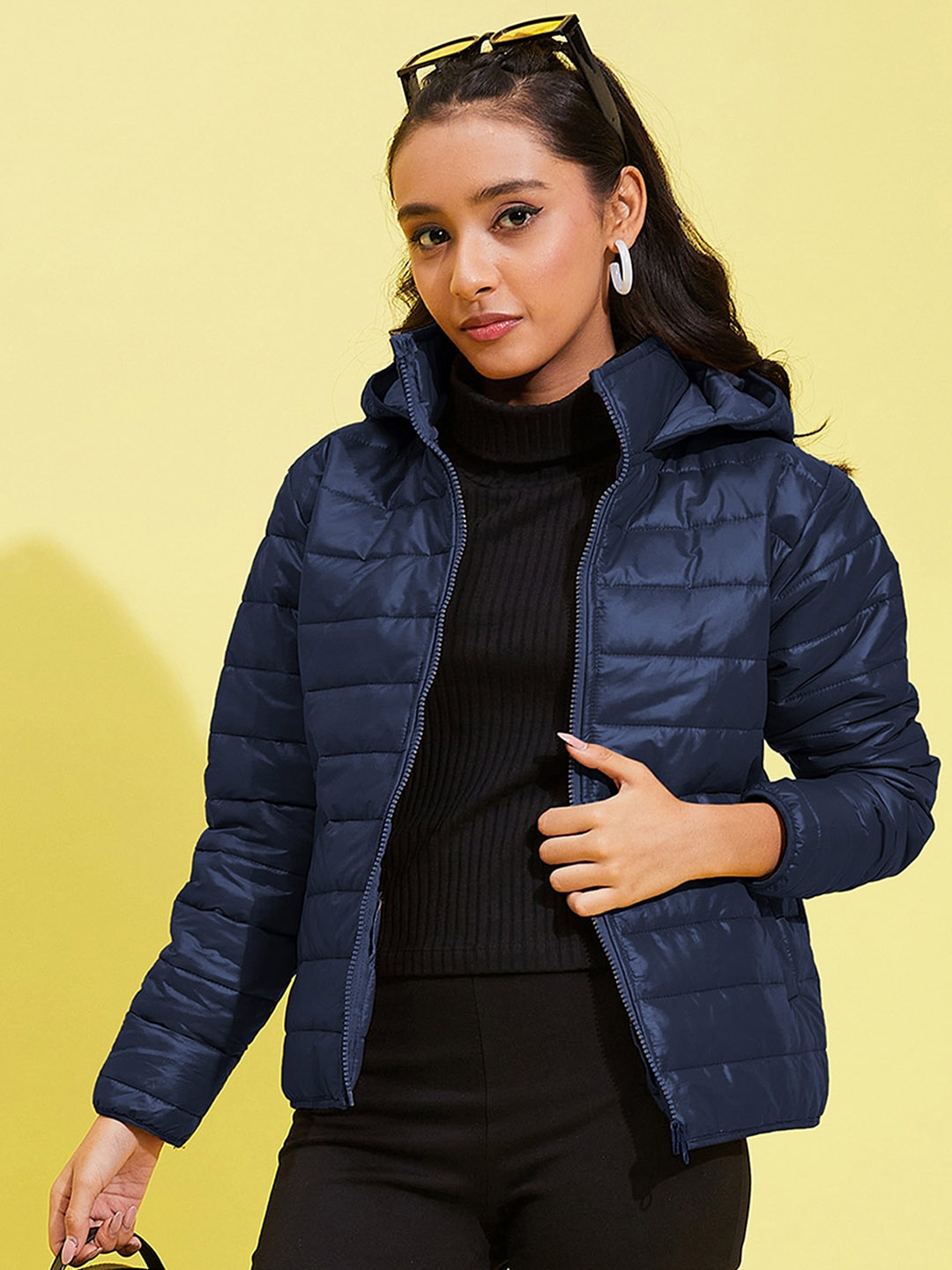 

Noh.Voh - SASSAFRAS Kids Girls Navy Blue Geometric Longline Quilted Jacket