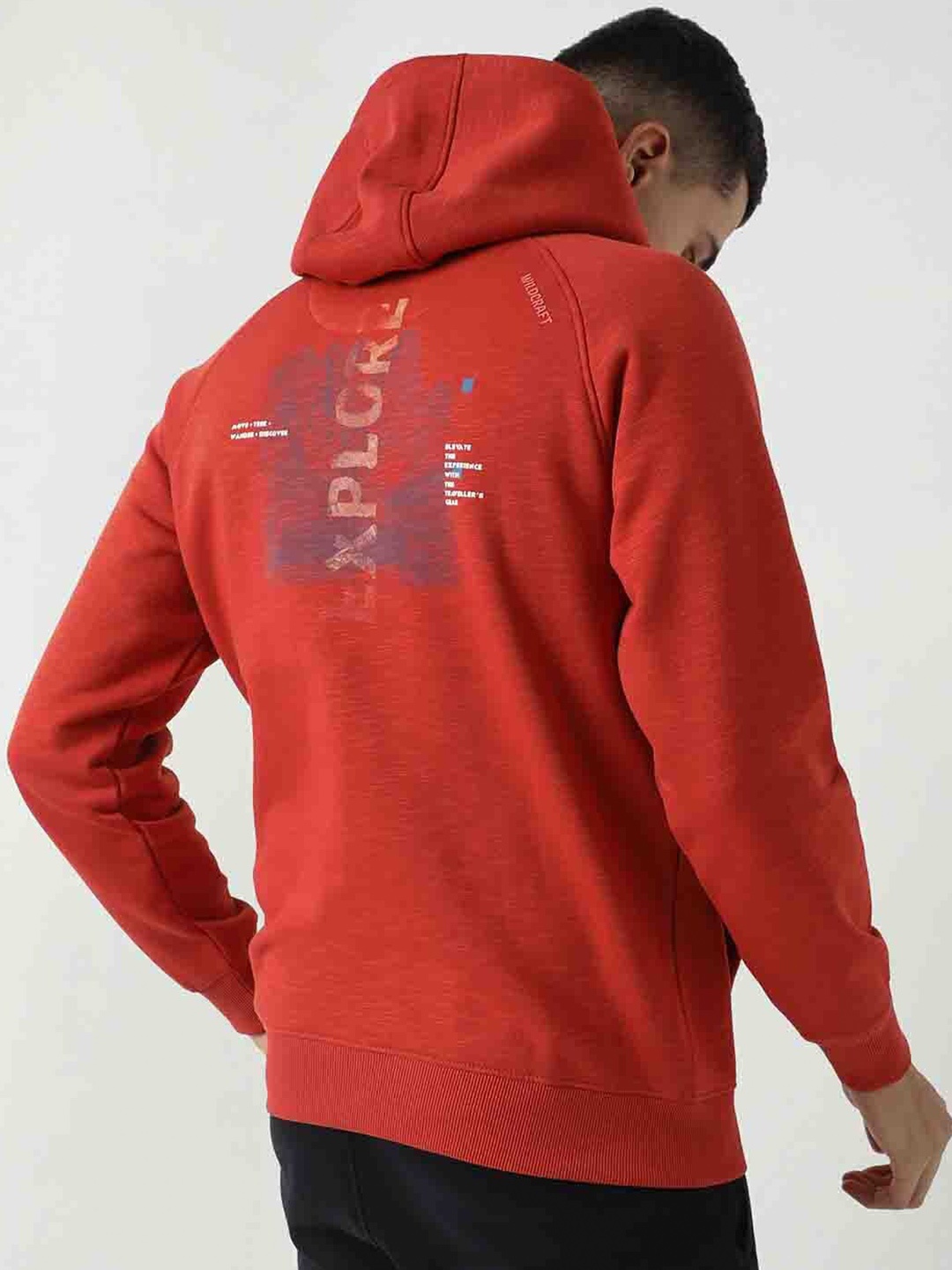 

Wildcraft Men Red Printed Hooded Sweatshirt
