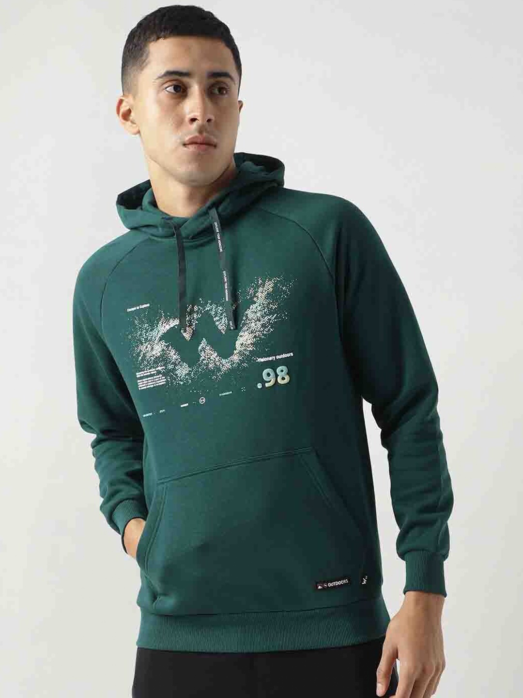 

Wildcraft Men Green Printed Hooded Sweatshirt