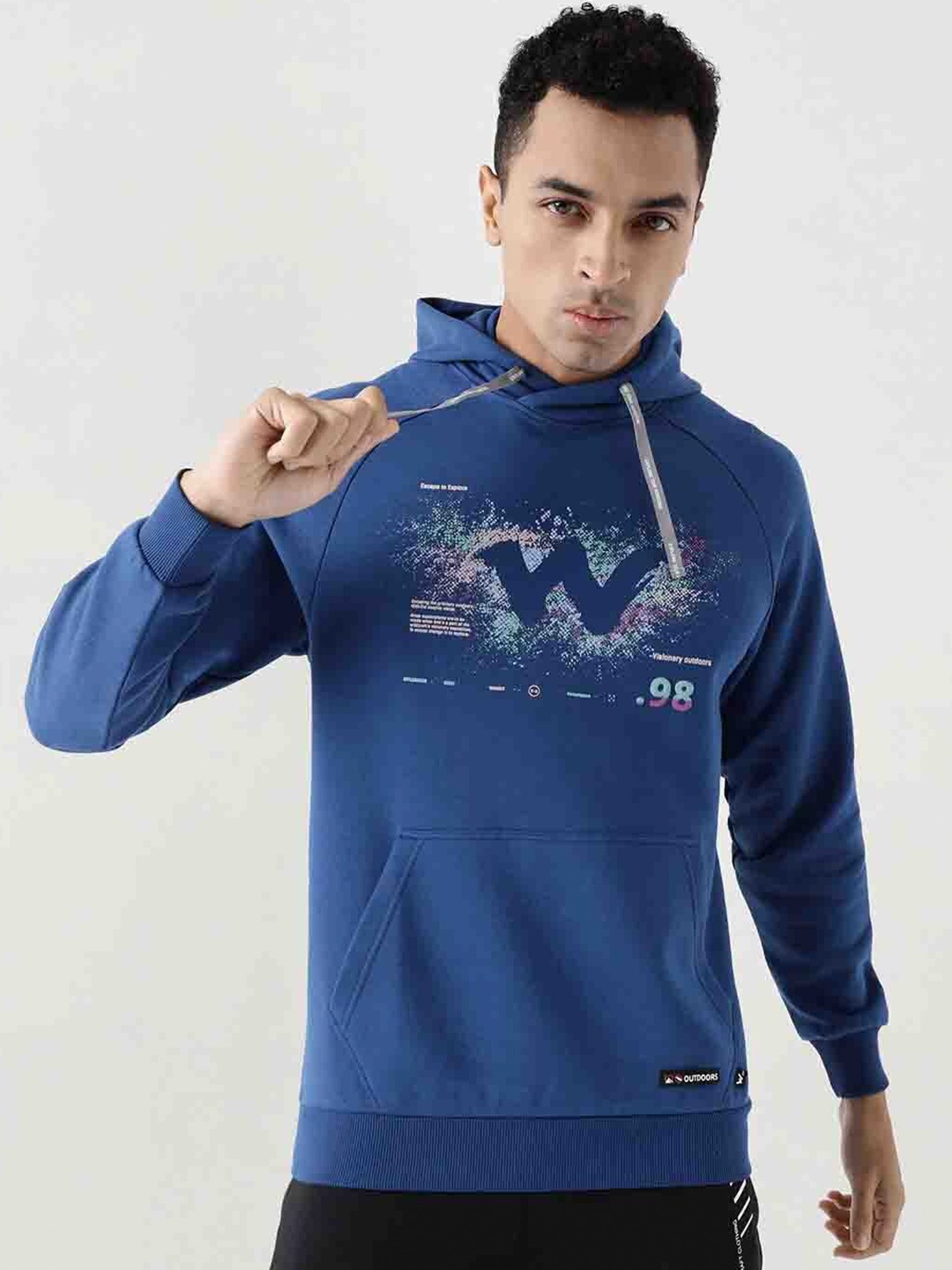 

Wildcraft Men Blue Printed Hooded Sweatshirt