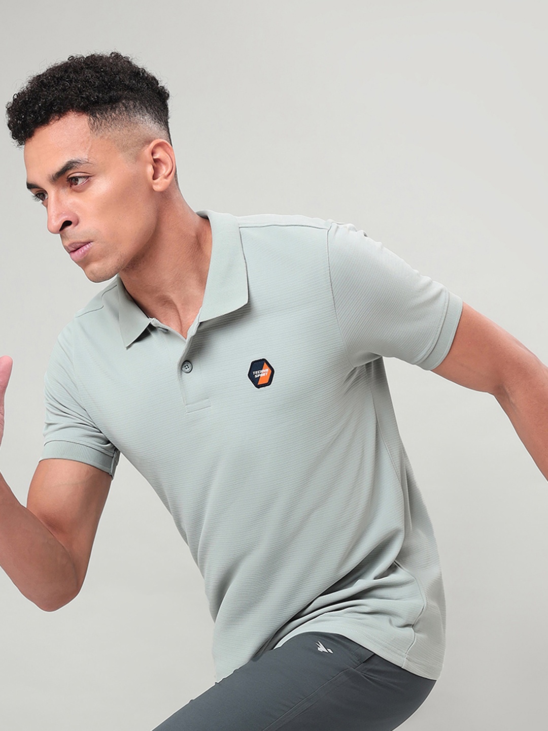 

Technosport Polo Collar Antimicrobial Running Slim Fit T-shirt, Grey