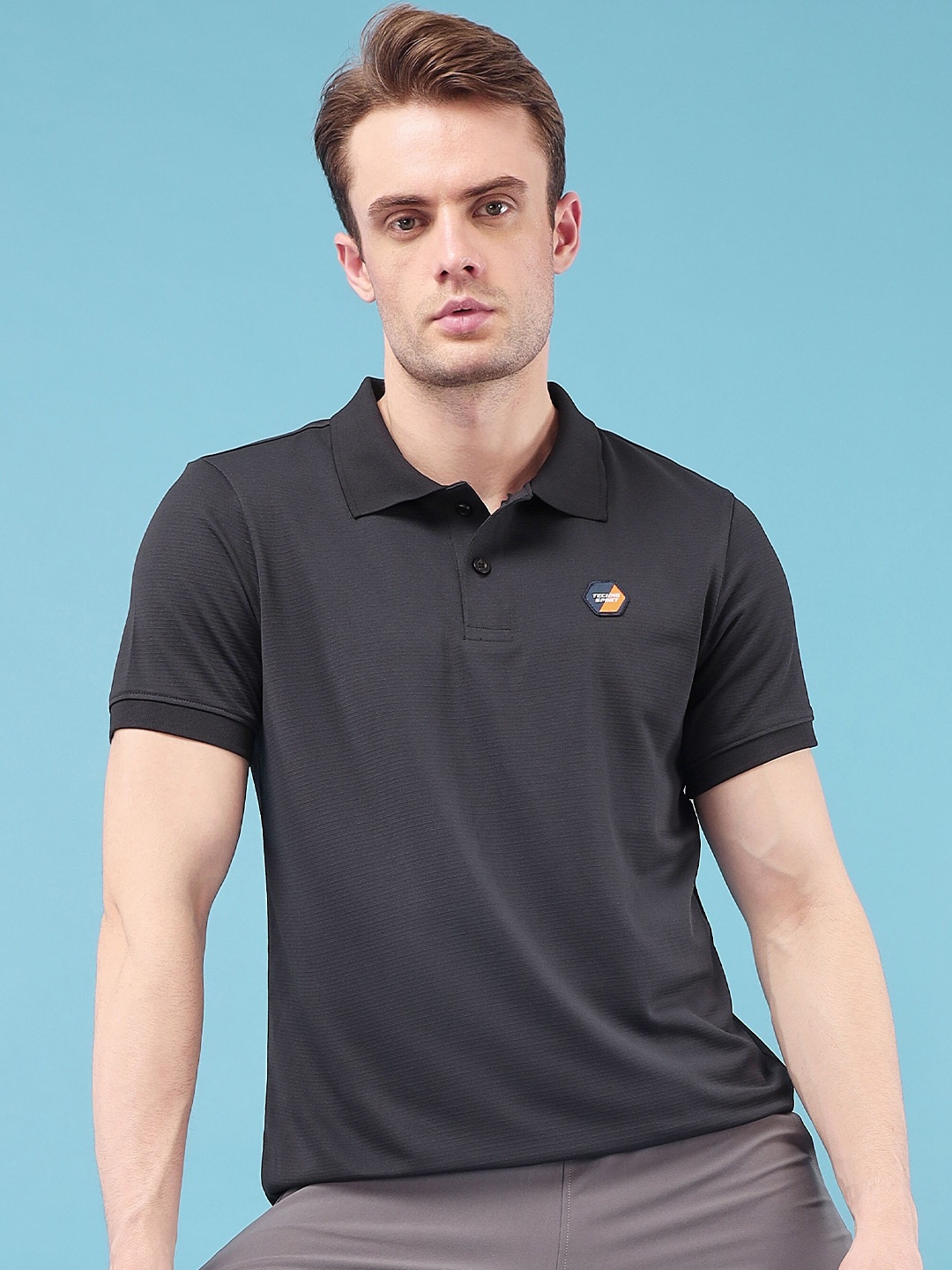 

Technosport Polo Collar Antimicrobial Slim Fit T-shirt, Black