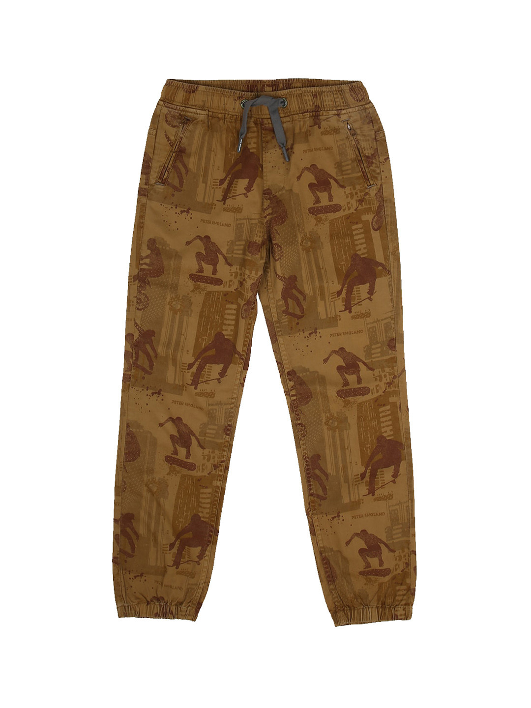 

Peter England Boys Graphic Printed Joggers, Brown
