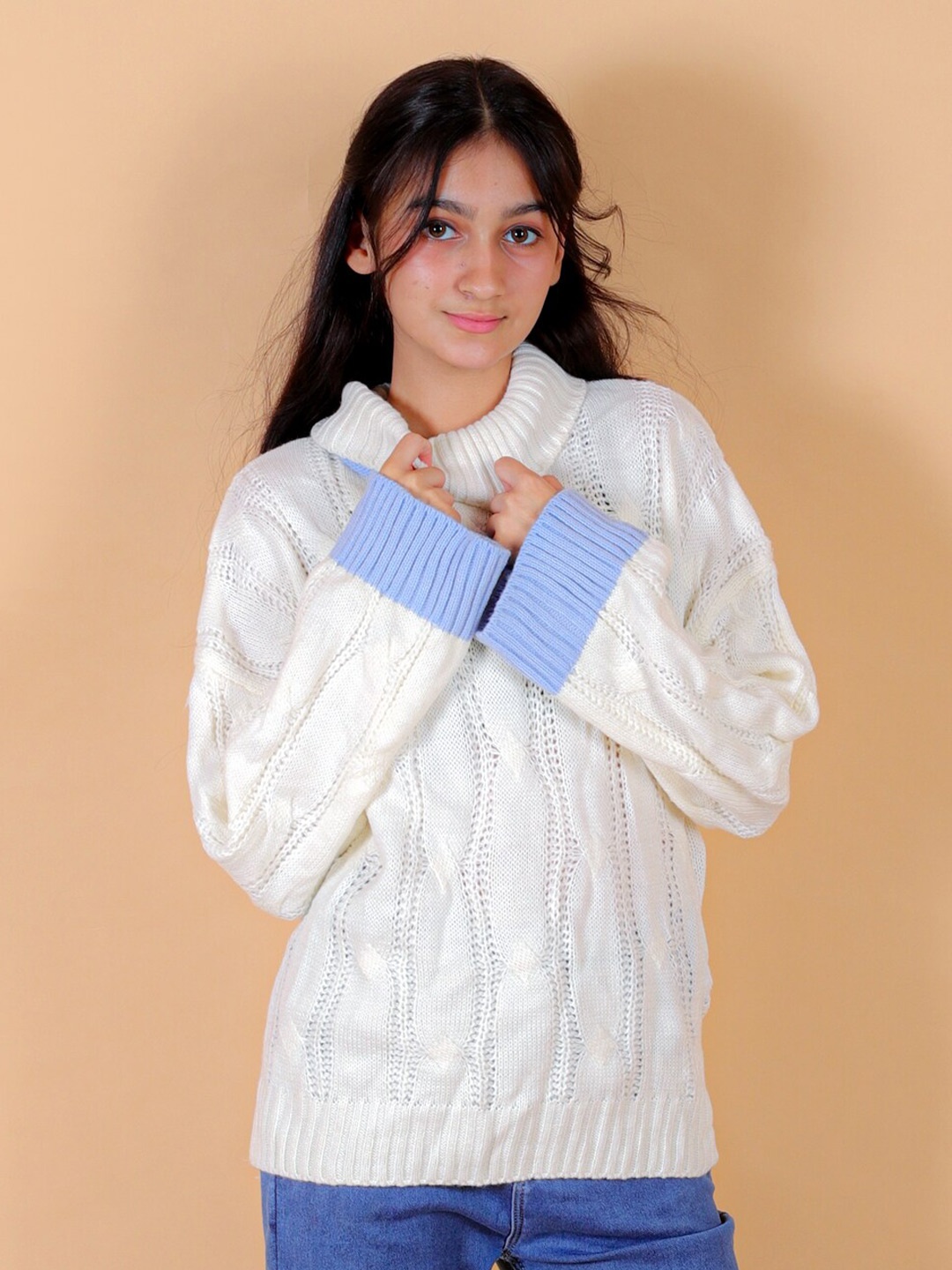 

BAESD Girls High Neck Woollen Pullover, White
