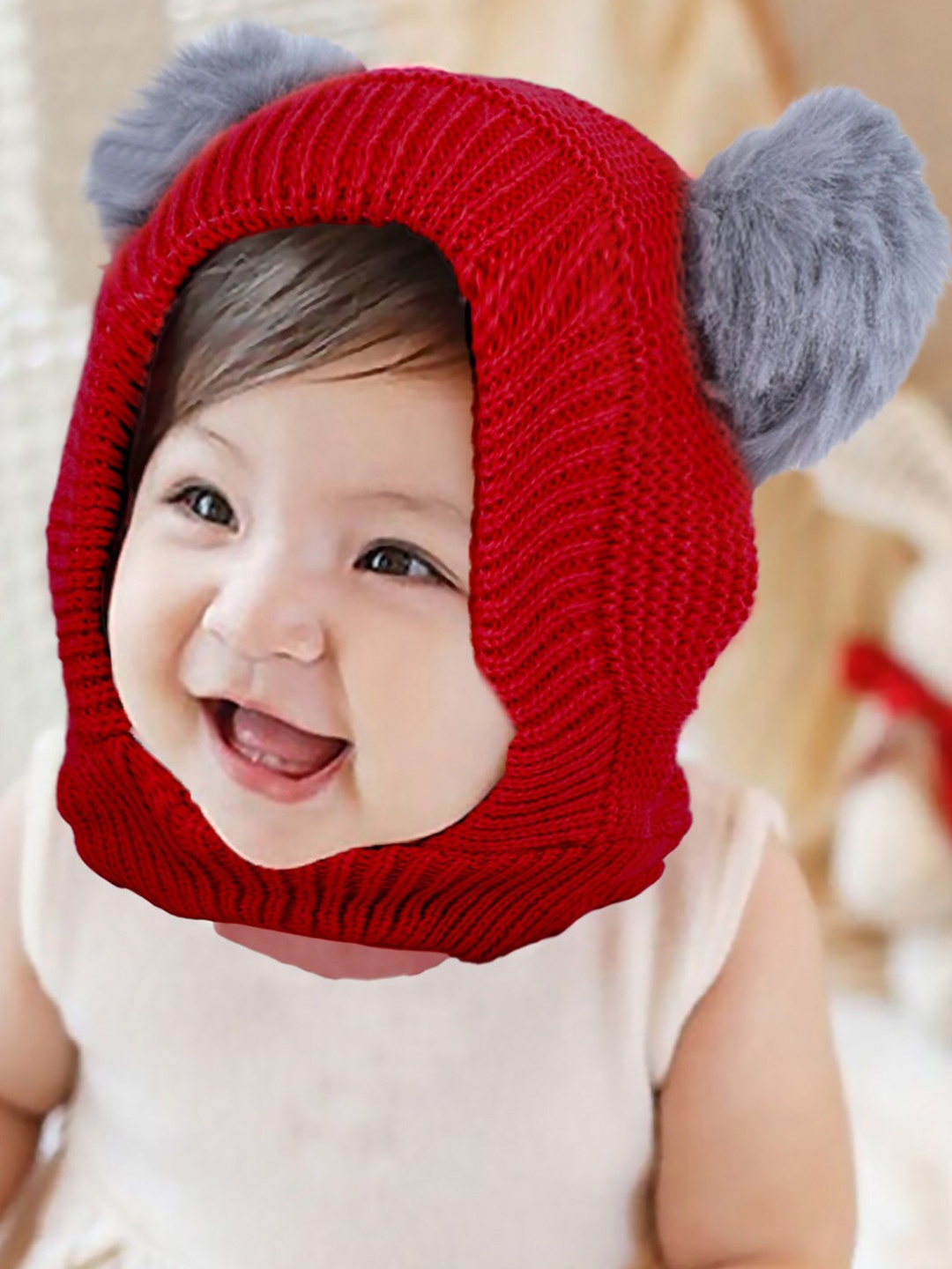 

Baby Moo Infants Self Design Woollen Beanie, Red