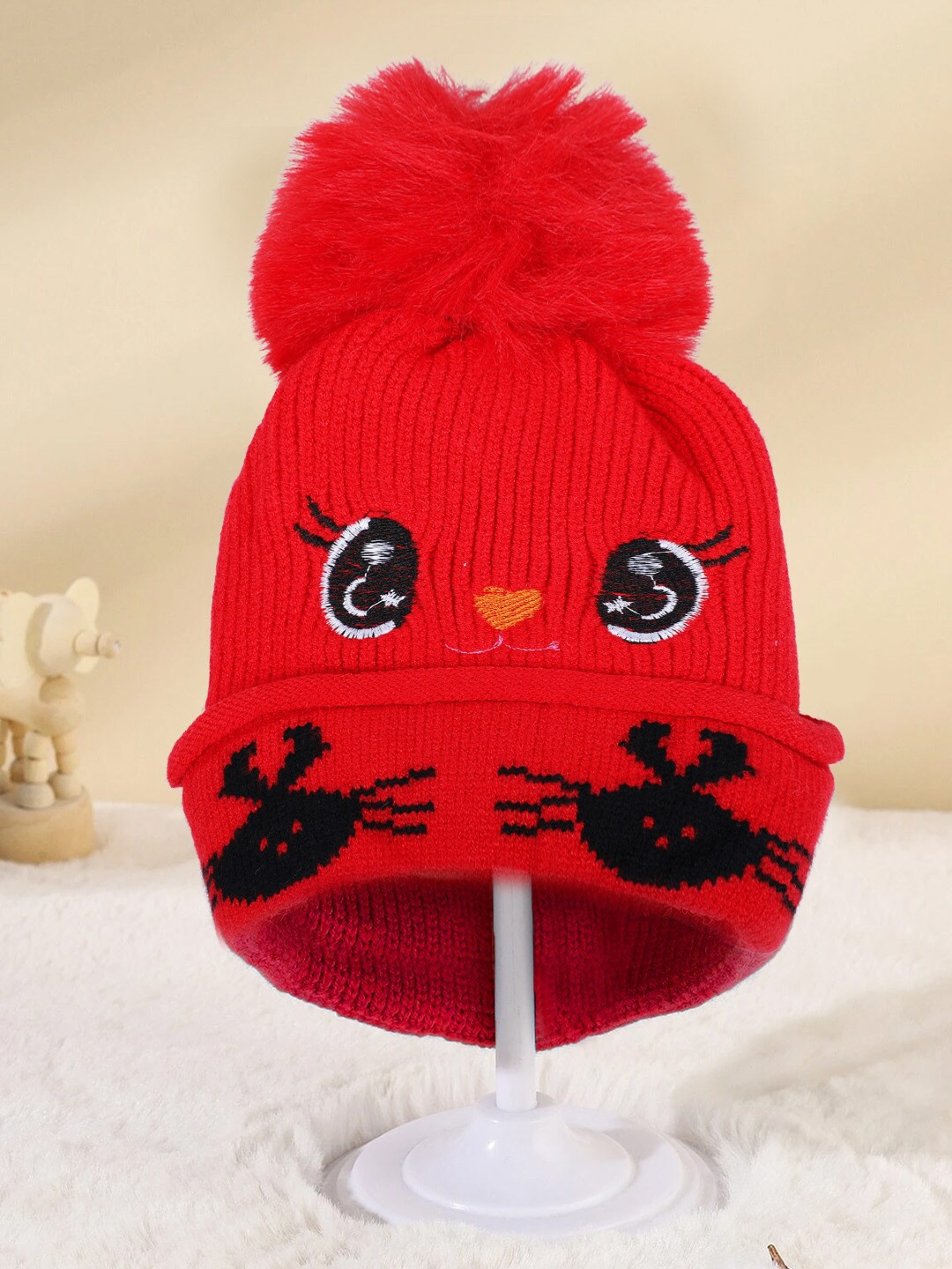 

Baby Moo Infants Self Design Woollen Beanie, Red