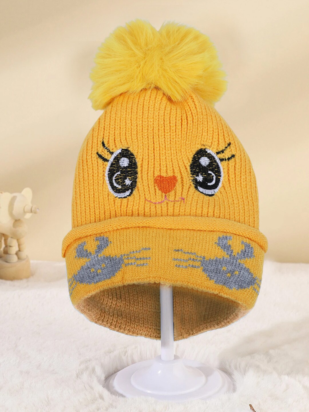 

Baby Moo Infants Self Design Woollen Beanie, Yellow