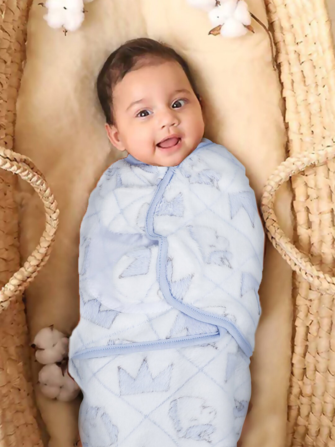 

Baby Moo Infants Blue & White Cartoon Characters Mild Winter 210 GSM Single Bed Blanket