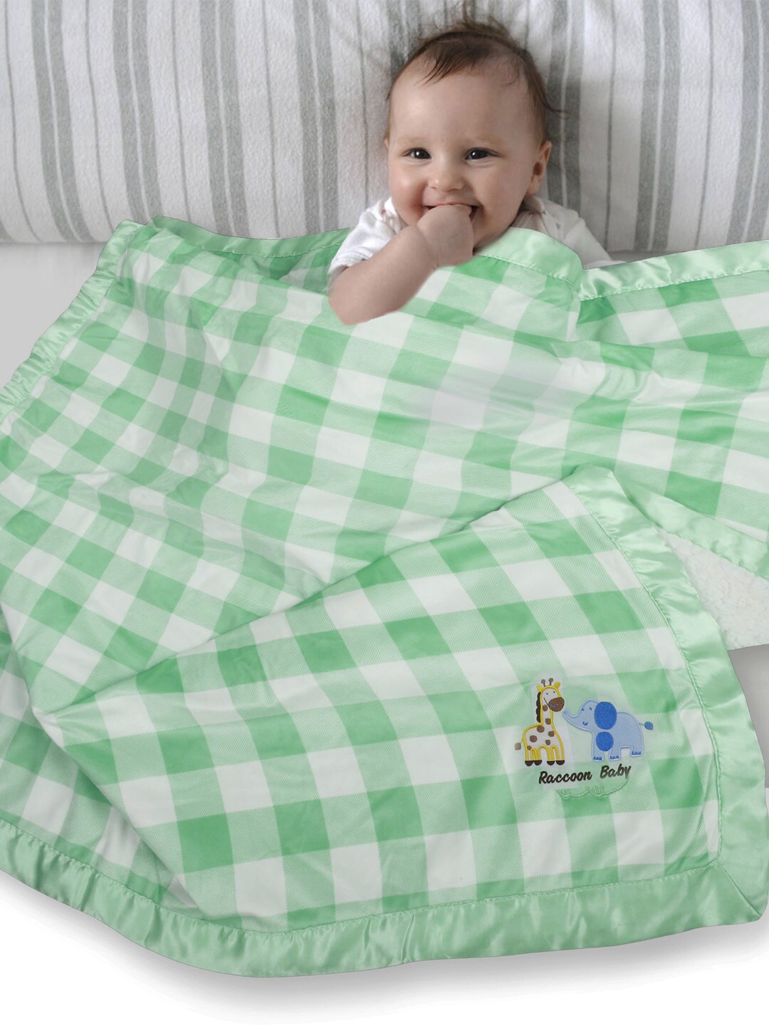 

Baby Moo Green & White Checked Mild Winter 210 GSM Single Bed Blanket