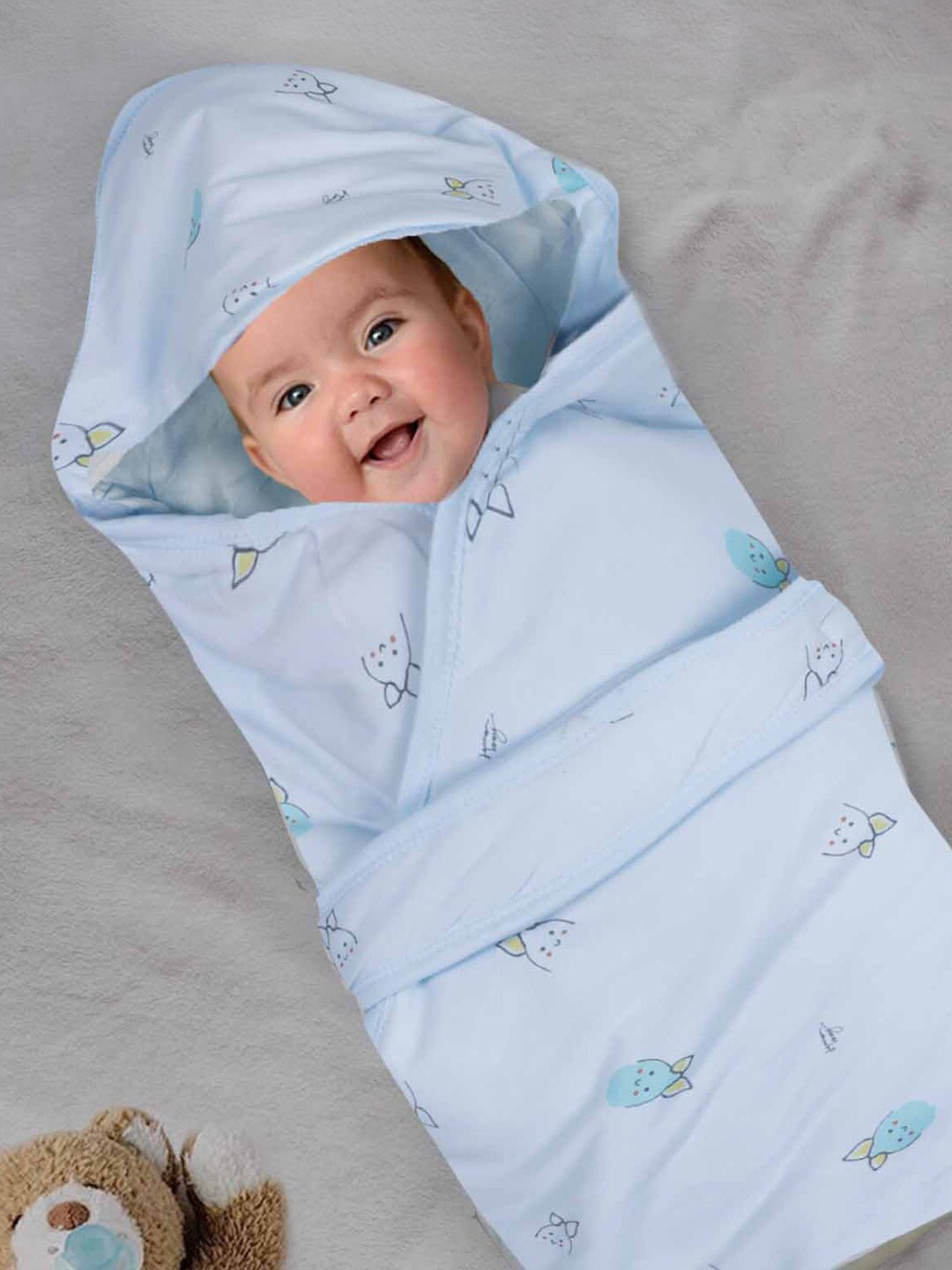 

Baby Moo Blue Cartoon Characters Cotton Mild Winter 210 GSM Single Bed Blanket